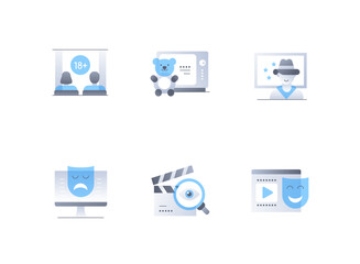 Hobbies and cinema - flat design style icons set
