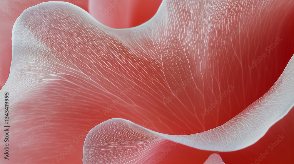 Poster close up macro shot of delicate rose petal reveals its velvety texture and intricate vein patterns, 