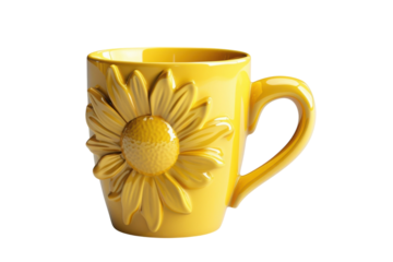 Bright yellow daisy mug sits gracefully on a light background, radiating cheerful vibes