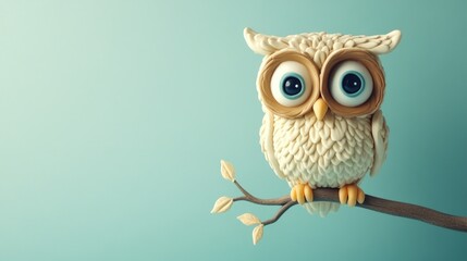 Obraz premium A cute decorative owl statue is perched on a branch
