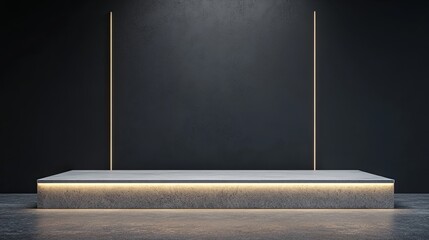 Minimalist presentation stage with illuminated edges on dark textured backdrop