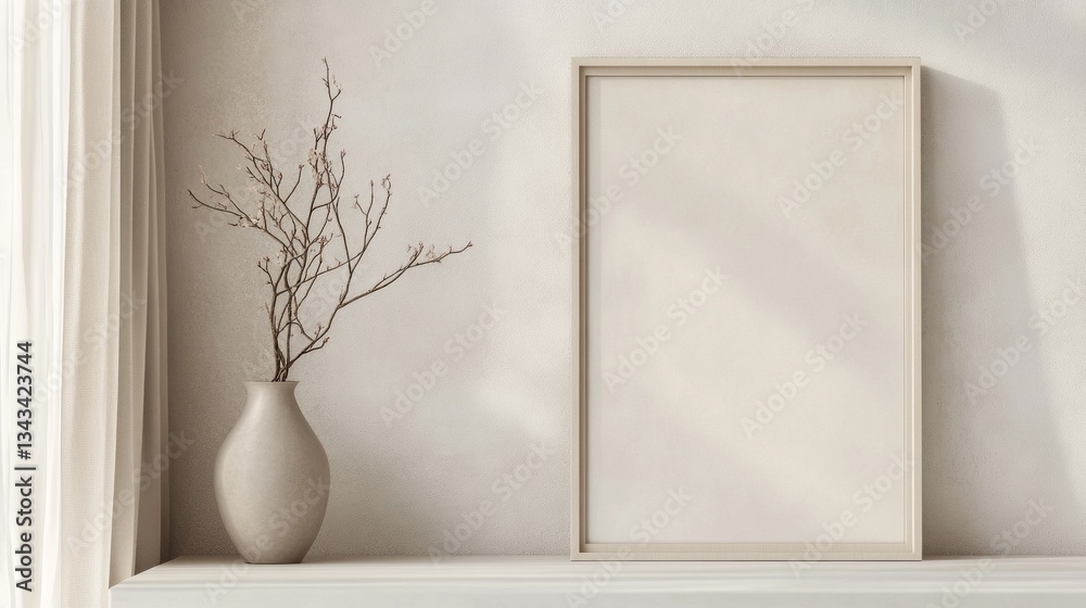 Poster a serene corner of a modern space showcases a simple, empty frame waiting for art