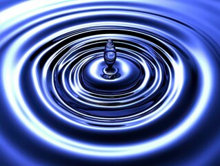 Concentric Blue Liquid Ripples Radiating From a Central Drop Impact Dynamic Water Texture
