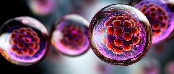 Stem Cells Microscopic Cluster Round Glowing Formation Research Science Biology Detail Illustration