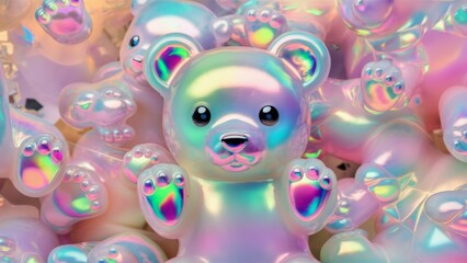 Obraz premium 3D render holographic chrome Y2K element. Liquid chrome, vintage