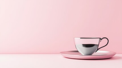 Fototapeta premium Space Silver Teacup Perspective Right Vibe Pink Empty