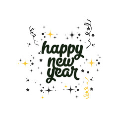 Happy New Year Celebration Festive Design with Stars and Confetti