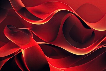 Fototapeta premium Vibrant Red Halftone Circles with Fluid Ribbons Modern Abstract Wallpaper Design