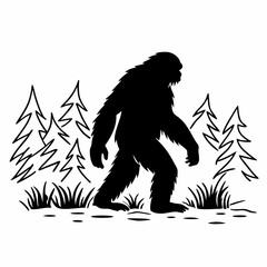 Fototapeta premium a vector silhouette of a Sasquatch (Bigfoot) walking in a natural pose 