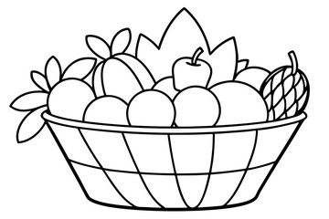 basket full of fruits line art silhouette vector illustration