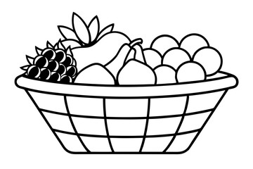 basket full of fruits line art silhouette vector illustration