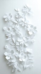Playful white jasmine flower silhouettes on white background