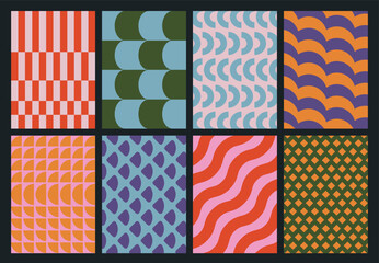 Set of colorful geometric backgrounds. Minimal posters in trendy retro style. Abstract modern design with simple shapes for greeting card, flyer, cover, wallpaper, brochure, banner, social media. © Anastasiya Stoma