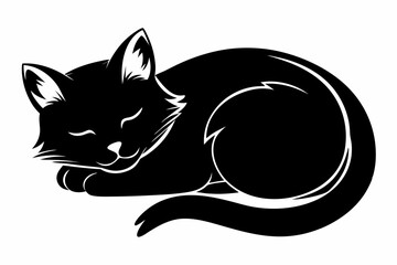 cat sleeping line art silhouette vector illustration