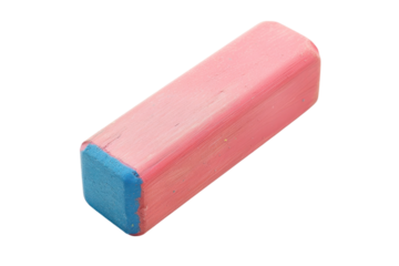 A vibrant pink and blue eraser resting on a clean surface, ready to correct mistakes creatively