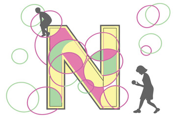 Artistic letter N in a vibrant, colorful style with overlapping translucent circles, ideal for creative typography designs