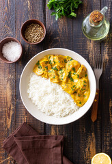 Chicken curry with rice. Tikka Masala. Indian food.