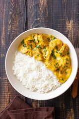 Chicken curry with rice. Tikka Masala. Indian food.