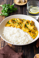 Chicken curry with rice. Tikka Masala. Indian food.