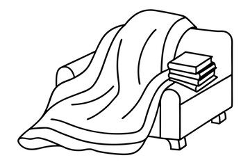 cozy reading nook under a blanket line art silhouette vector illustration