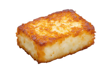 A golden-brown, crispy rectangular piece of fried food, likely made from potatoes or a similar starchy ingredient, Transparent background.