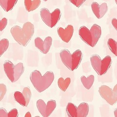 Soft, pastel-colored background with scattered hearts in shades of pink and red. The hearts have a watercolor effect and are outlined with light, sketch-like strokes