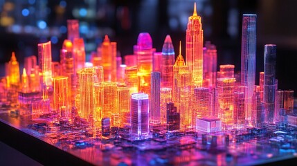 Obraz premium A neon cityscape where the buildings are made of pure light