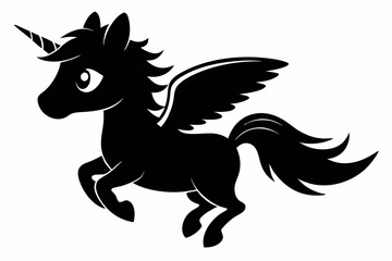 cute unicorn flying line art silhouette vector illustration