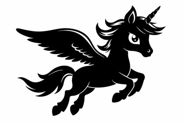 cute unicorn flying line art silhouette vector illustration
