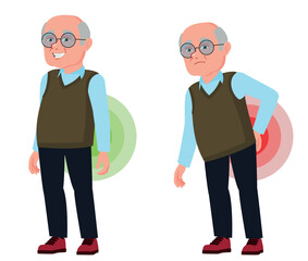 An elderly man with back pain. Old man with radiculitis