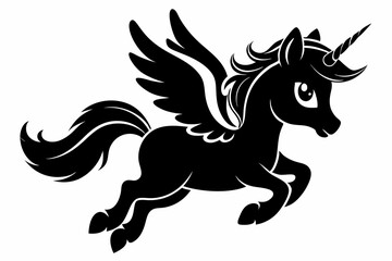 Fototapeta premium cute unicorn flying line art silhouette vector illustration