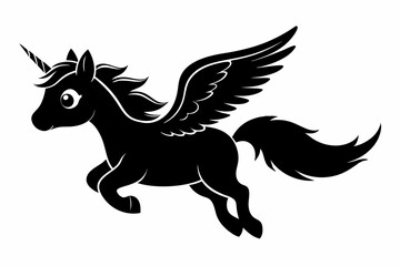 cute unicorn flying line art silhouette vector illustration