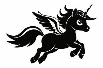 Fototapeta premium cute unicorn flying line art silhouette vector illustration