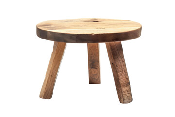 Rustic wooden stool with a round top and sturdy legs, perfect for cozy interiors and outdoor use