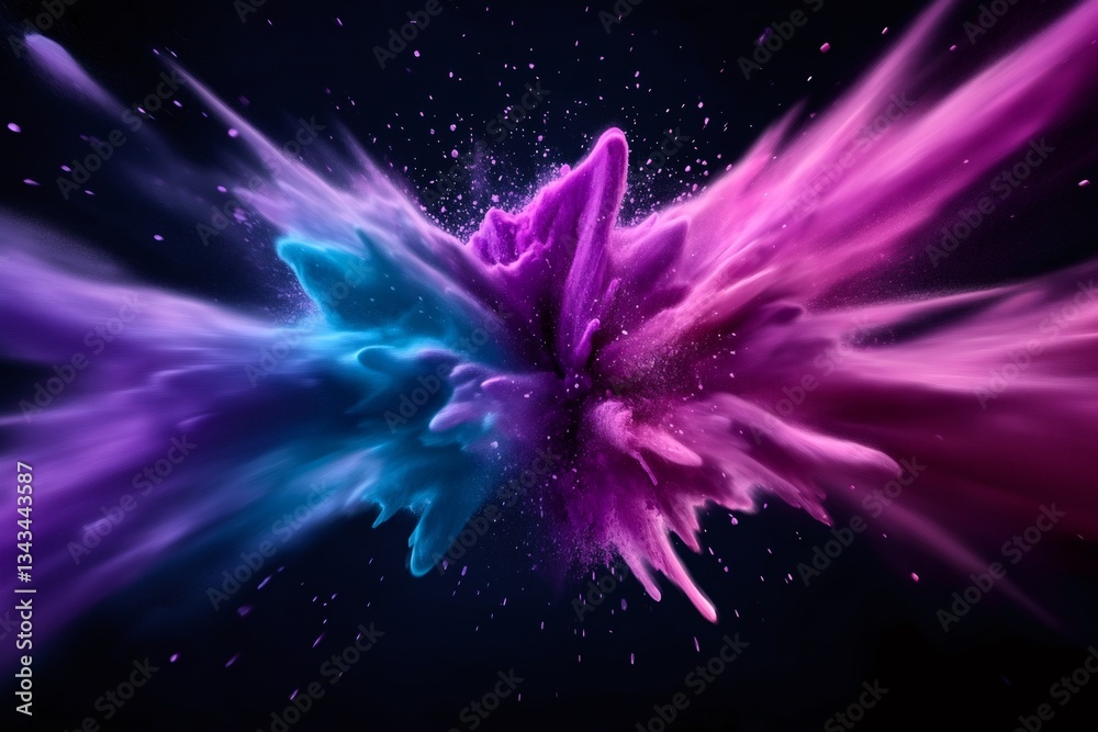 Poster Colorful powder exploding on black background creating abstract shapes