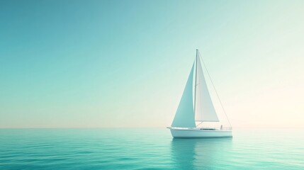 Fototapeta premium Space Sailboat Blue View Ocean Pastel Right Text Horizon