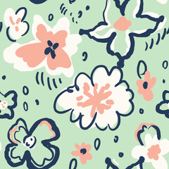 seamless background green with flowers