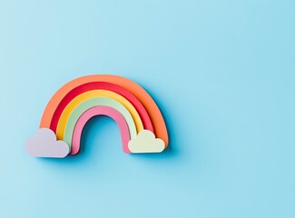 Fototapeta premium Colorful Paper Rainbow and Clouds on Light Blue Background Decor
