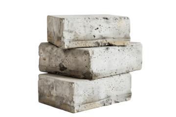 Three rustic concrete blocks stacked artistically on a clean white background