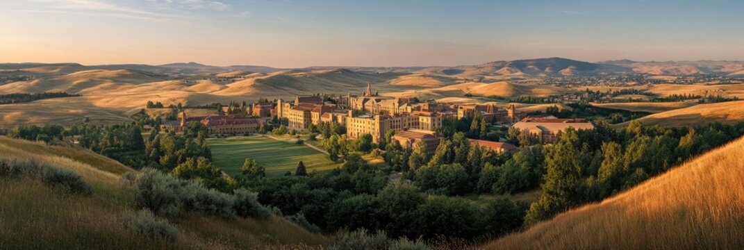 Washington State University Campus Aerial View in Morning Light, Pullman, Palouse