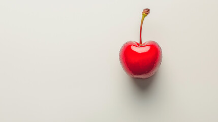 Obraz premium Bright red heart-shaped fruit with a stem placed on a light background