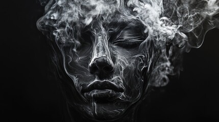 Fototapeta premium Ethereal Face with Smoke and Mystical Patterns, Abstract Art Representation of Human Emotions and Inner Thoughts