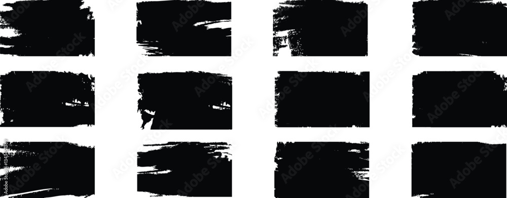 Poster Hand drawn rectangular shapes. Hand-drawn black paint strokes with square and rectangular shapes. Vector rectangular and square text box frames. Black painted squares or rectangular shapes