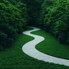 Fototapeta premium winding path through lush greenery, surrounded by dense foliage, invites exploration and tranquility, independence, day, 4th, of, july, american
