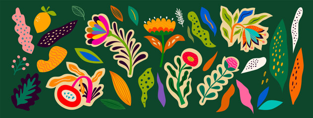 Beautiful modern flower collection with flowers, leaves, flower compositions.	