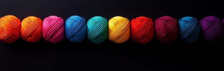 Colorful yarns of various shades arranged in neat rows create vibrant display. bright hues evoke creativity and warmth, perfect for crafting projects