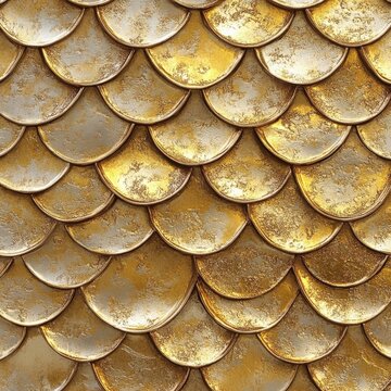 Realistic gold foil mermaid tail texture with a shiny, metallic fish-scale pattern