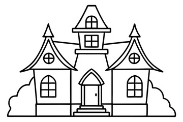 haunted house line art silhouette vector illustration