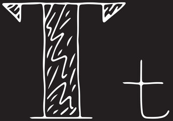 capital letter T and lowercase letter t hand drawn with curved white lines on a black background