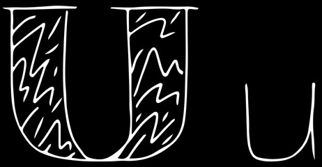 capital letter U and lowercase letter u hand drawn with curved white lines on a black background
